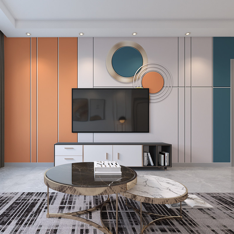 背景墙简欧立体大气电视壁纸客厅沙发几何拼色无纺布墙纸