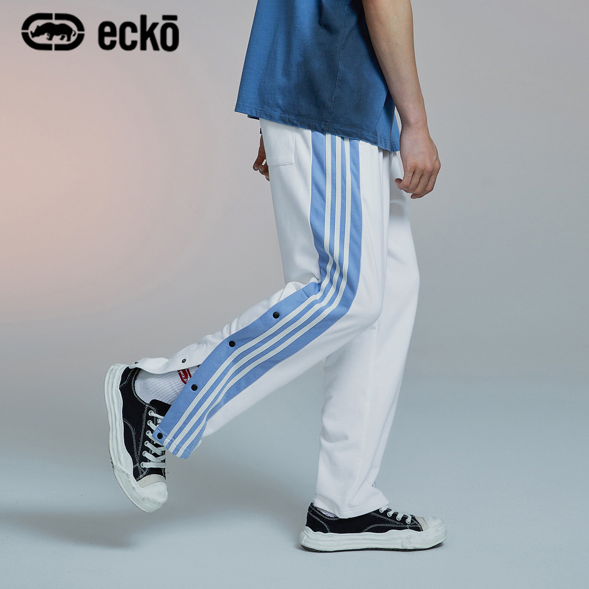 ecko犀牛潮牌2020秋冬新款排扣裤子百搭筒裤休闲裤