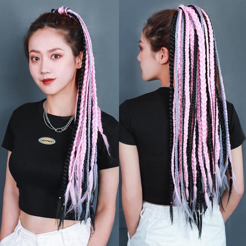 脏辫马尾欧美假发街舞嘻哈非洲彩色渐变编发马尾