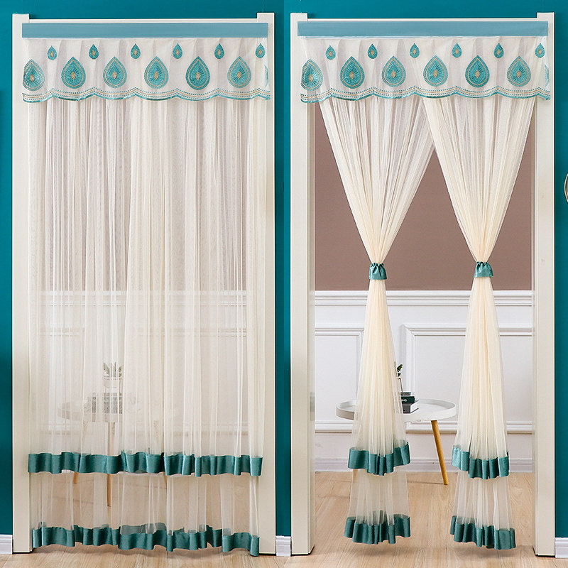 门帘送杆布艺防蚊纱帘卧室蕾丝隔断窗帘室内门帘