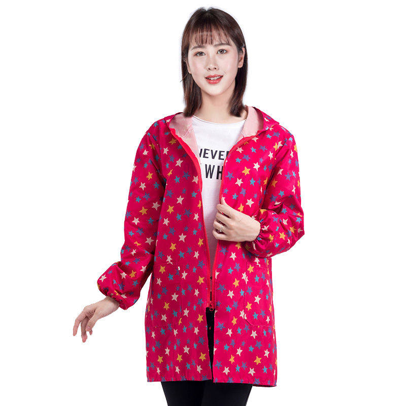 韩版时尚薄款罩衣拉链女中中长款成人防防水反穿衣