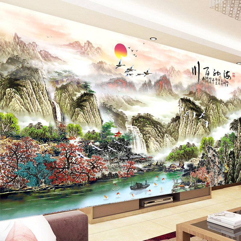 钻石画2020新款客厅满钻大幅简约现代海纳百川风景山水国画钻石绣