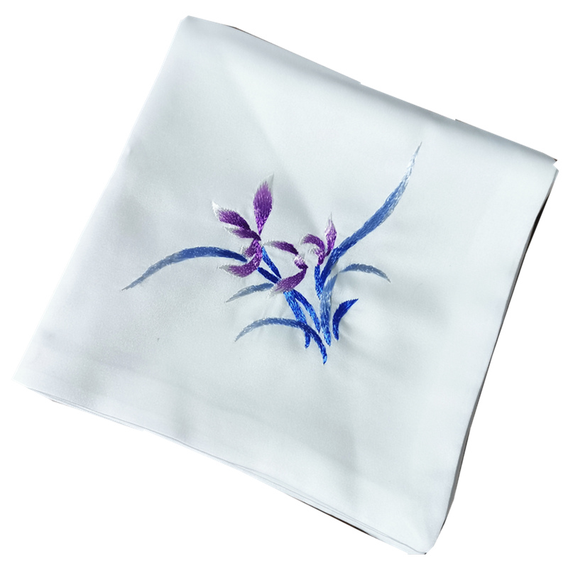 苏绣手帕手工刺绣花兰花草商务礼品苏州丝绸个性礼品双层手绢方巾