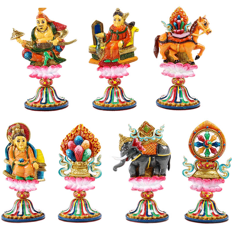 纯铜轮王七珍藏式家居佛堂供奉七政宝摆件组合办公装饰桌面工艺品-mc