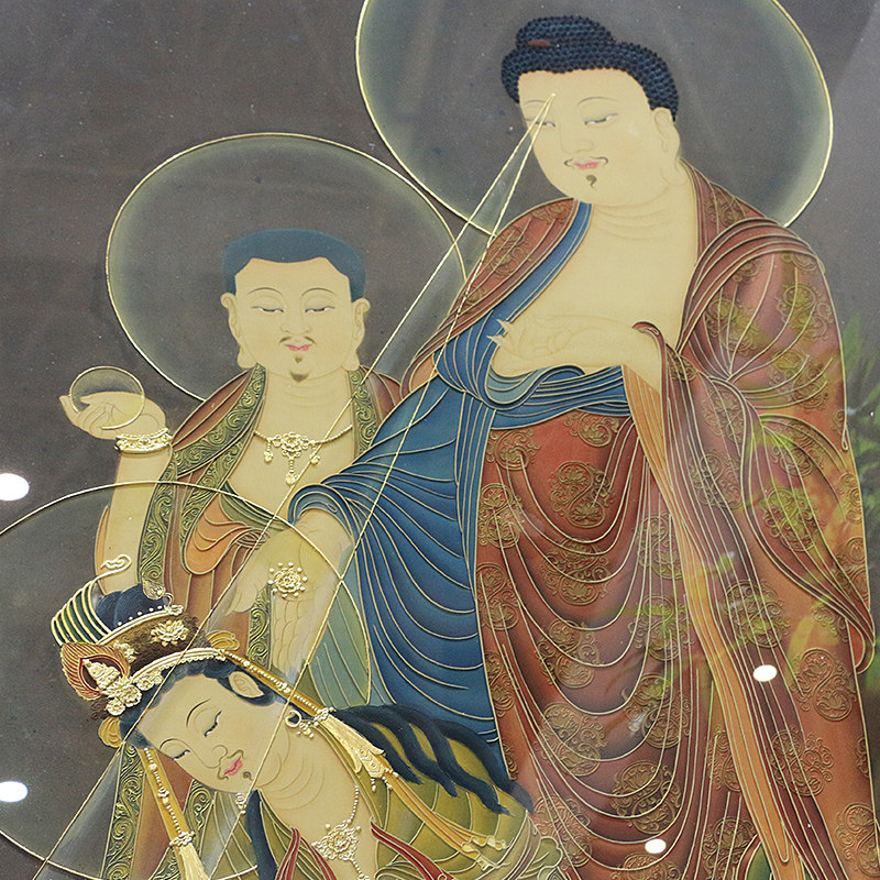 木框壁画阿弥陀佛接引图室内家居办公室挂画佛教用品菩萨神像墙画-寻