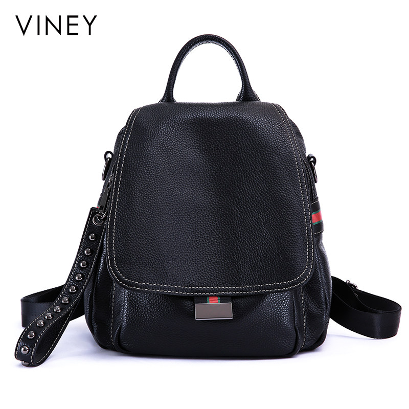 viney双肩包2019新款时尚真皮女包书包休闲大容量双肩背包