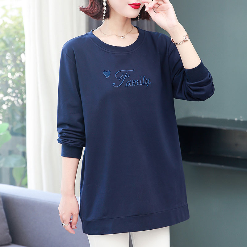 中长款圆领卫衣女春秋薄款2022年新款宽松200斤洋气中年妈妈上衣