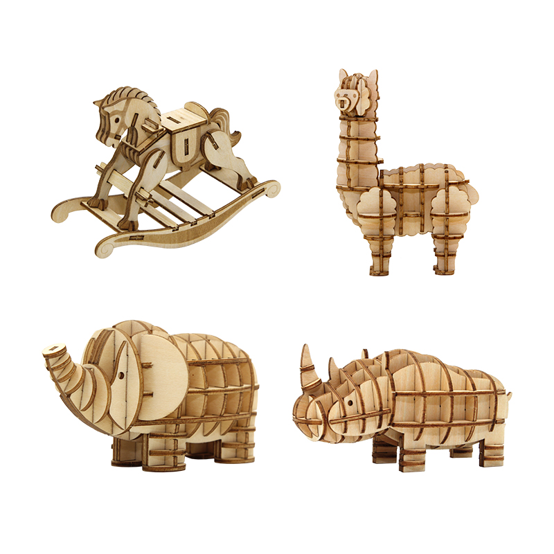 teamgreen木马犀牛羊驼大象拼图立体3d模型手工拼图