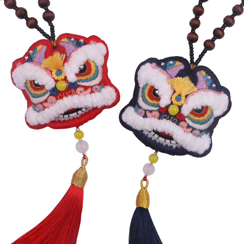 醒狮平安手工刺绣diy自绣护身狮子挂件男友缝纫diy材料套装