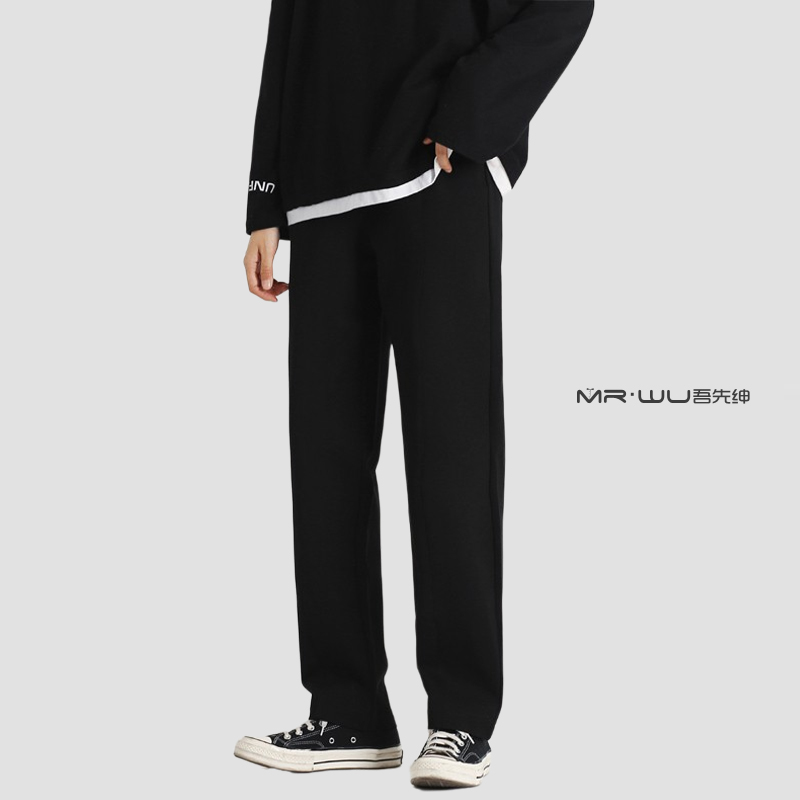 冬季裤子男加绒加厚西裤ins潮春秋黑色运动裤宽松直筒裤休闲长裤