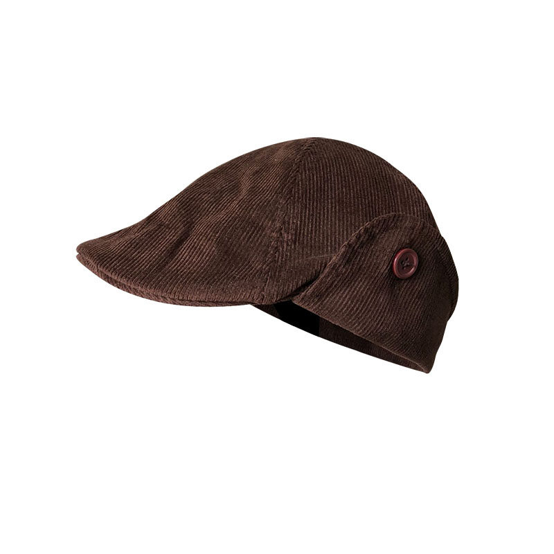 鸭舌帽日系秋冬灯芯绒复古文艺前进帽咖咖啡色男女帽子
