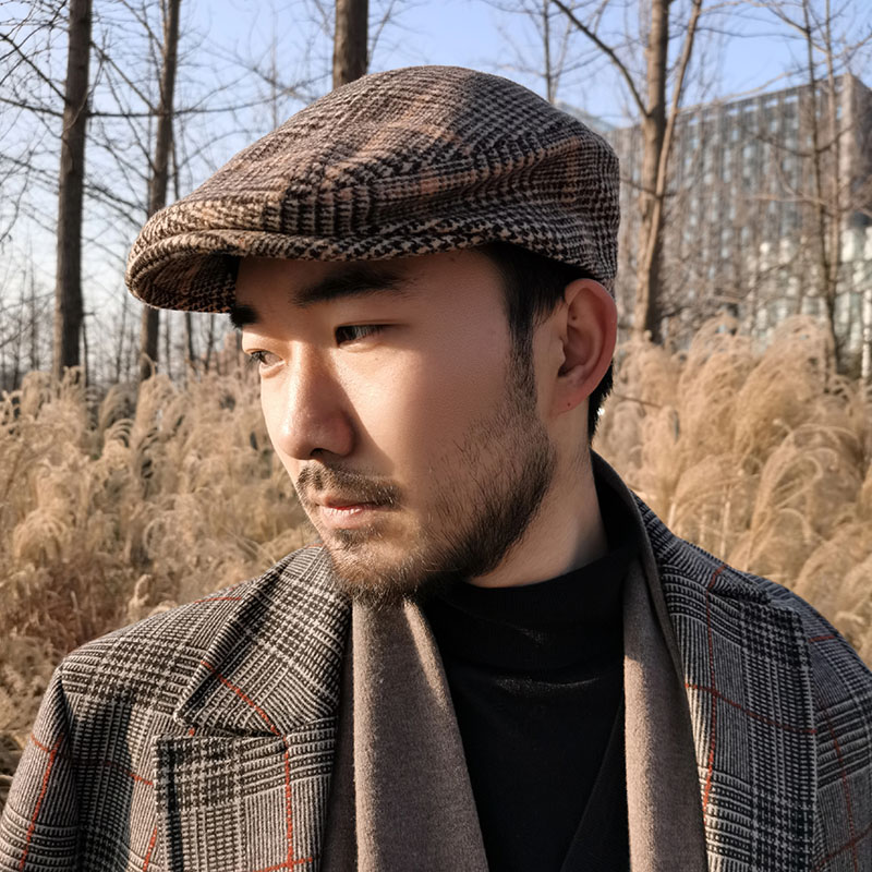 鸭舌帽男复古格贝雷帽文艺青年时尚潮帽中年羊毛开普帽子