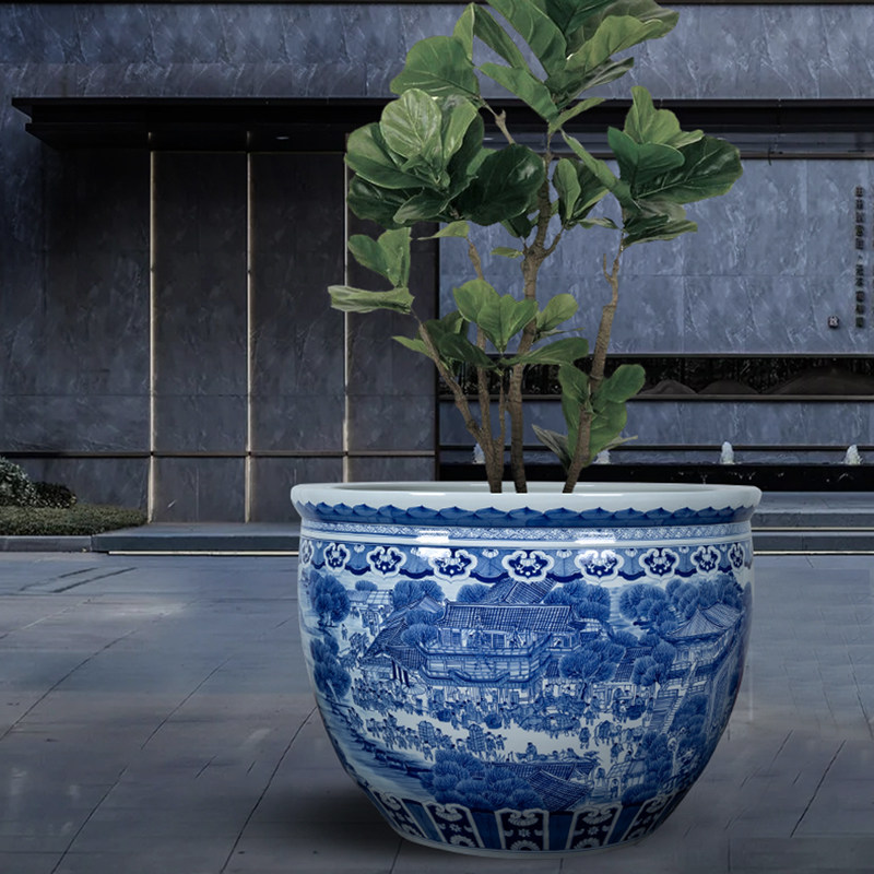 花盆景德镇陶瓷大水缸睡莲缸荷铁树盆景种树养花书画花盆