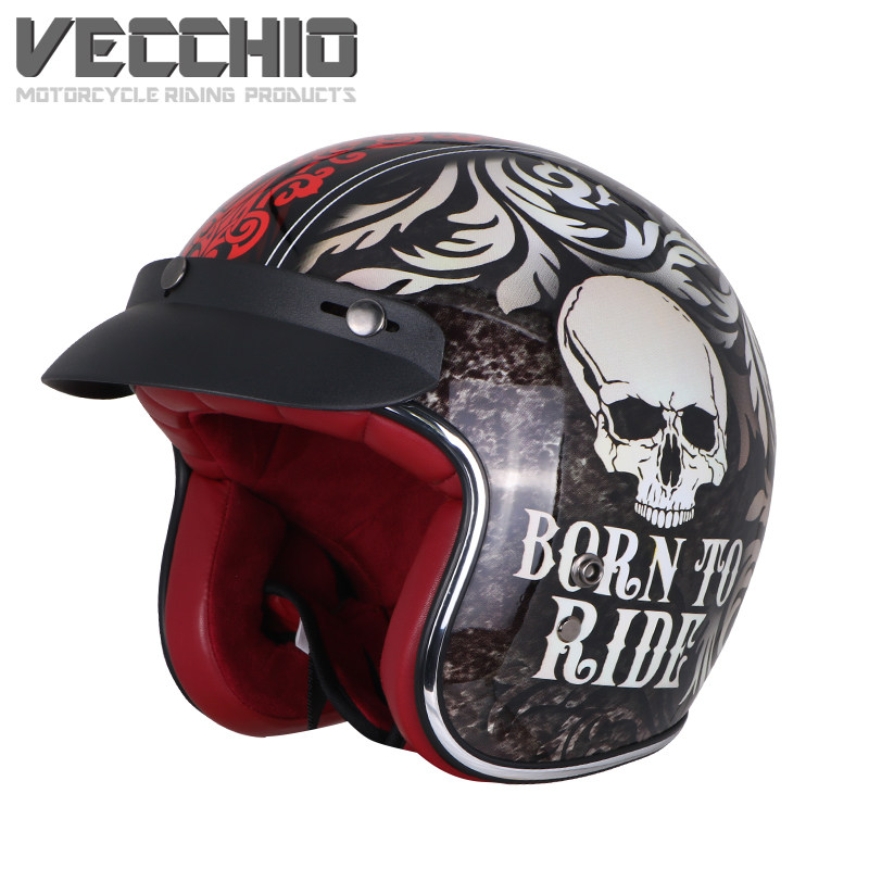头盔vecchio摩托车半盔玻璃钢半覆夏季四季机车复古摩托车头盔