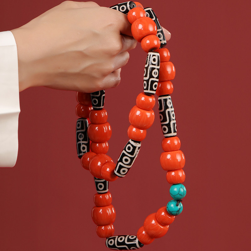 饰品藏族挂饰长款复古项链玛瑙天珠九眼藏式项链