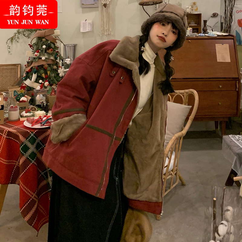 加绒加厚棉衣外套少女秋冬装2021新款初中高中学生韩版羊羔毛棉服