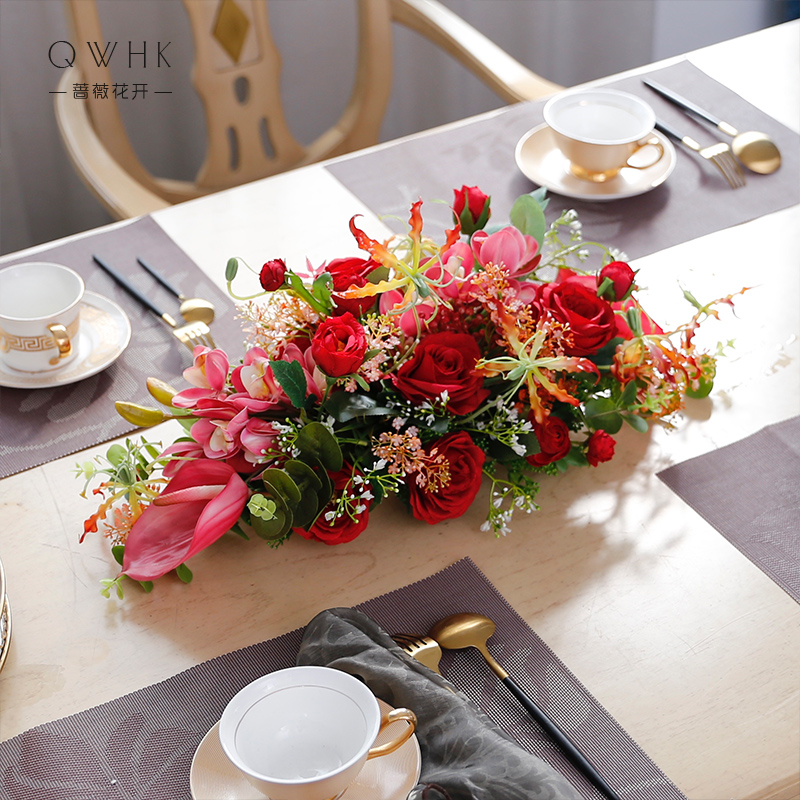 餐桌摆花长桌装饰桌面假花仿真摆设酒店西餐厅仿真花