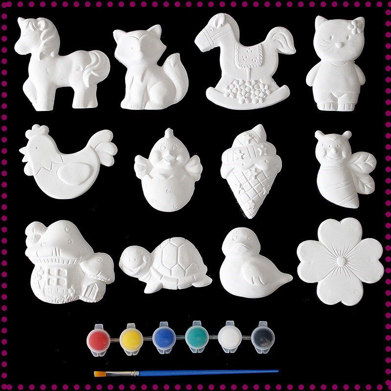 白色绘画亲子模具初学颜料石膏白胚涂色玩具白模填色