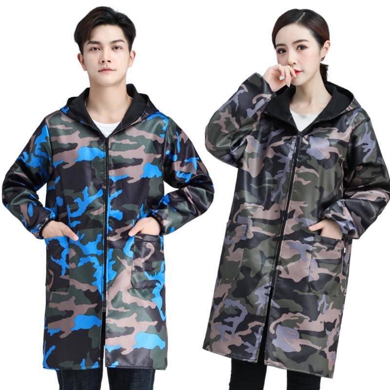 加绒加厚迷彩大褂防水围裙护衣大人罩衣成人男士女士工作服拉链款