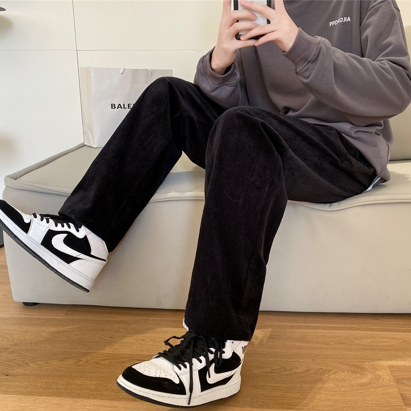 灯芯绒裤子男春秋季高街ins潮雪尼尔休闲宽松长裤卫裤直筒阔腿裤