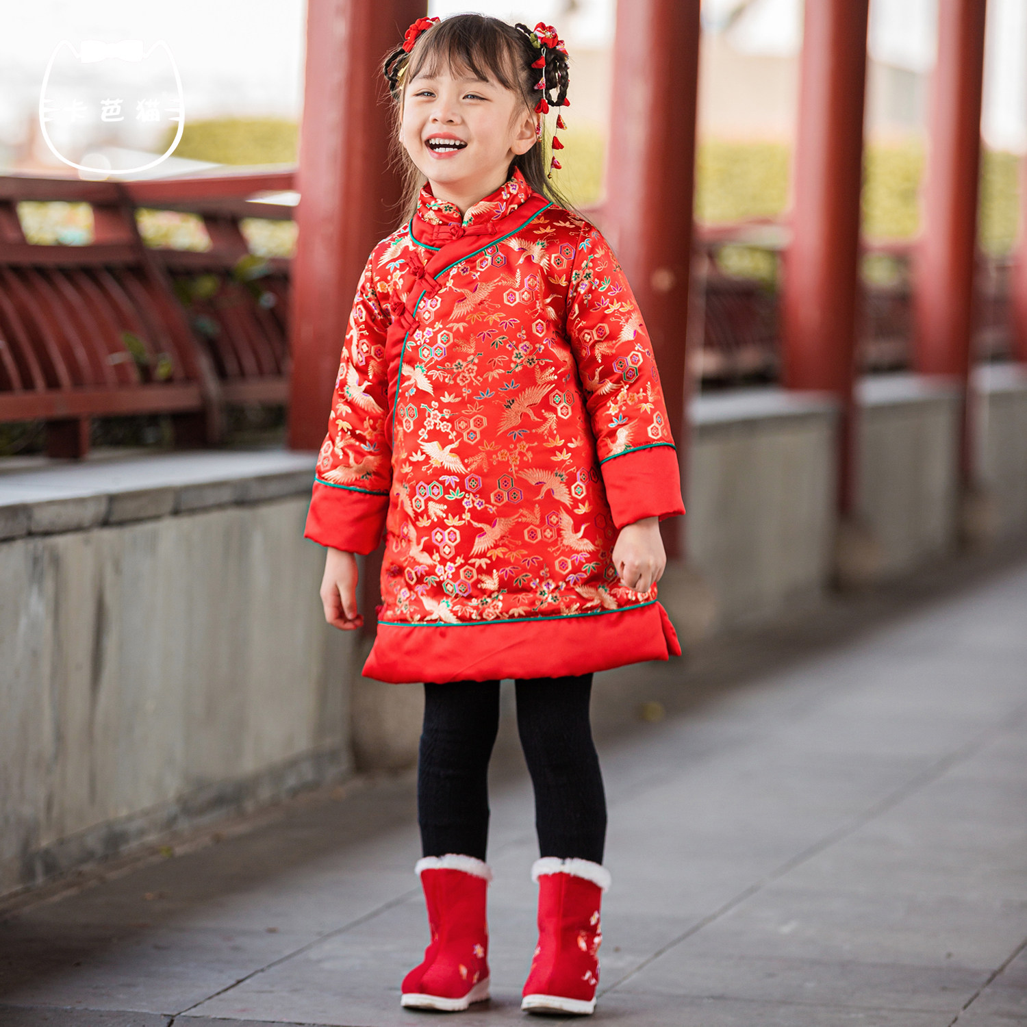女童唐装冬装旗袍中国国风新年拜年服加加厚唐装