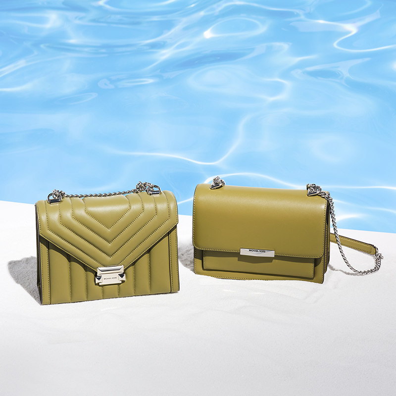 mk jade 大号皮质纯色翻盖小方包链条单肩包女包 michael kors