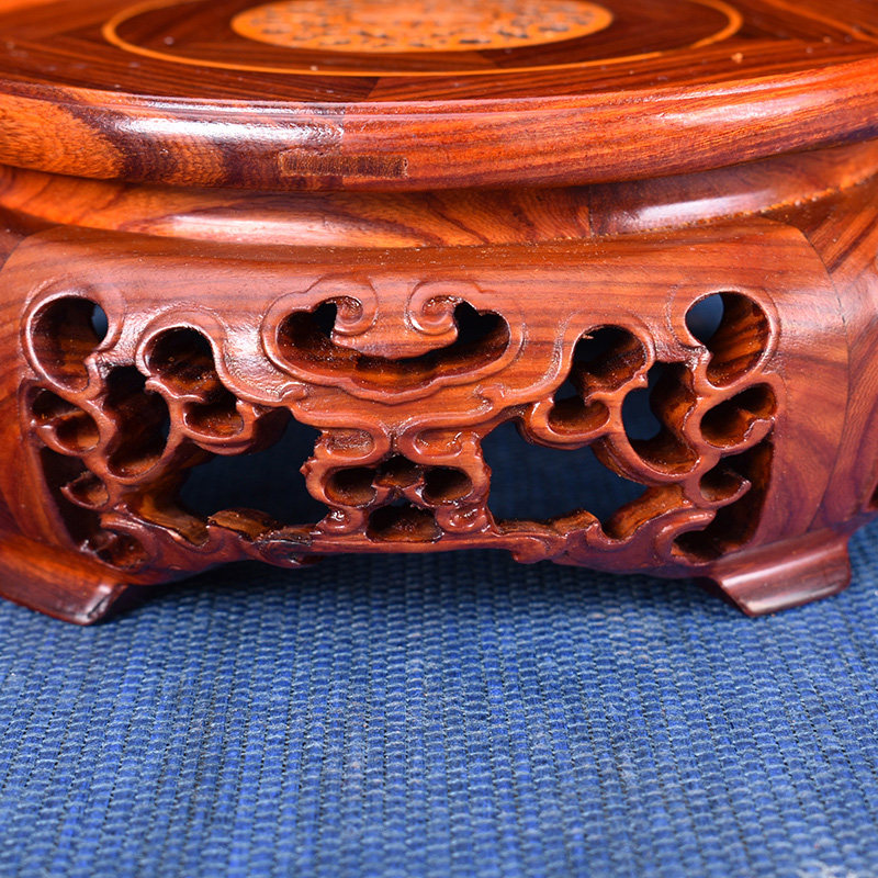 底座红木圆形工艺品摆件佛像石头花瓶木雕