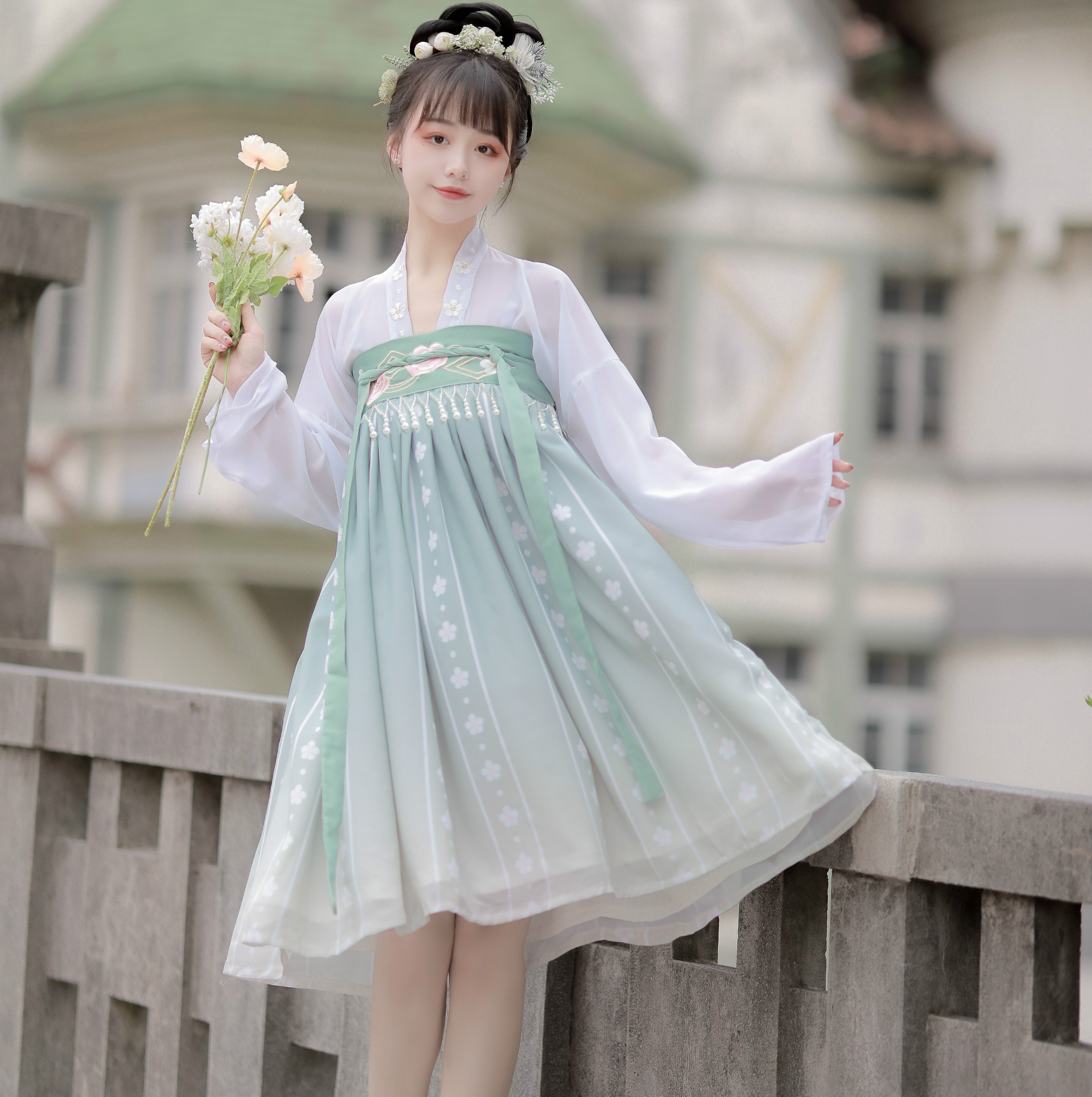 云麓集春雨烟齐胸襦裙套装日常汉服女短款汉元汉服