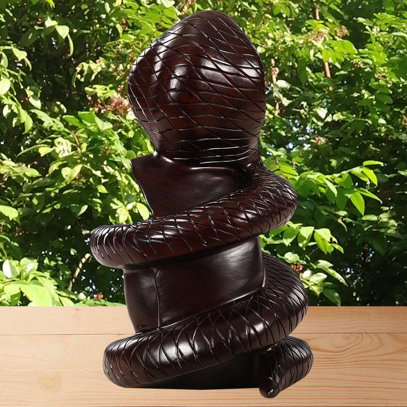 檀木木雕生肖摆件办公招财风水眼镜蛇工艺品红木木雕