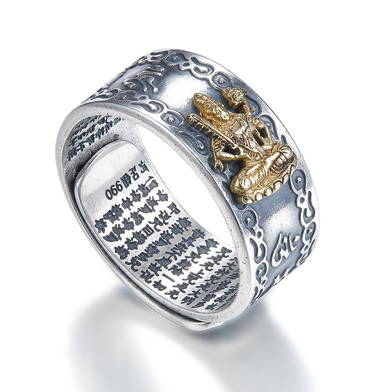 招财貔恘转运食指佛戒纯银佛经心经泰银男女戒指