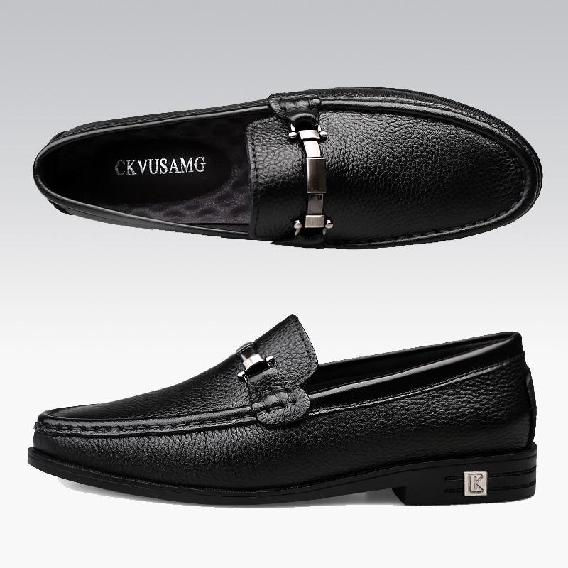 夏季男士商务休闲皮鞋真皮豆豆鞋韩版软底软皮正装纯皮男鞋小码37