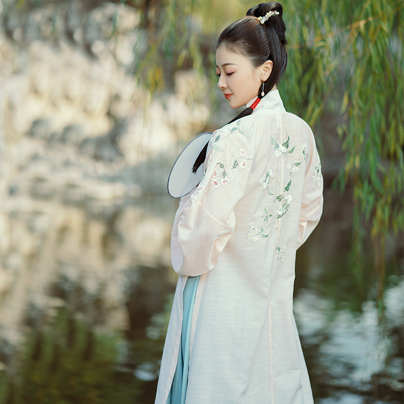 芊芊花朝记汉原创刺绣明制立领对襟长衫45m汉服
