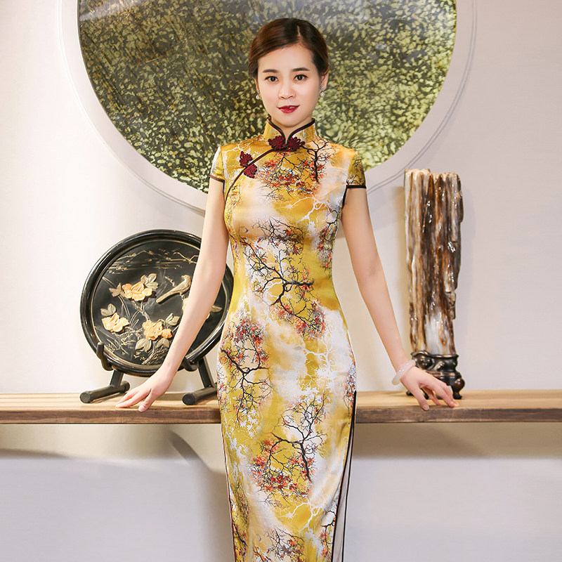 深衣霓尚妈妈杭州真丝旗袍高端桑蚕蚕丝礼服旗袍