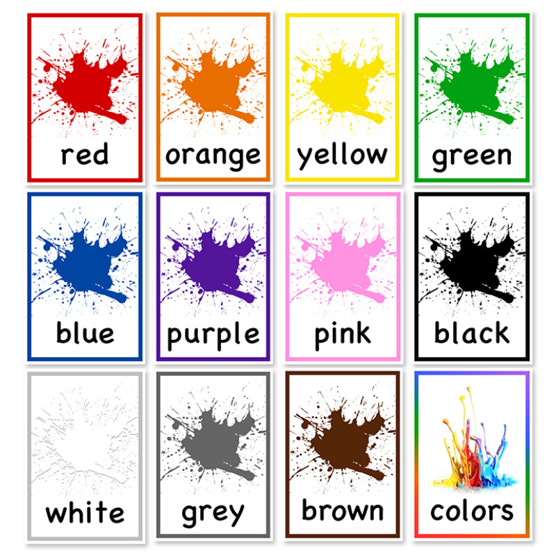 儿童认识颜色认知英语卡片12张幼儿园早教启蒙早教闪卡