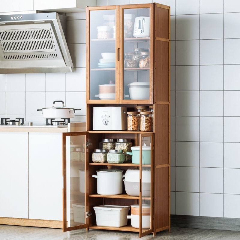 厨房杂物收纳柜带碗柜柜门置物架多功能家用落地整理架