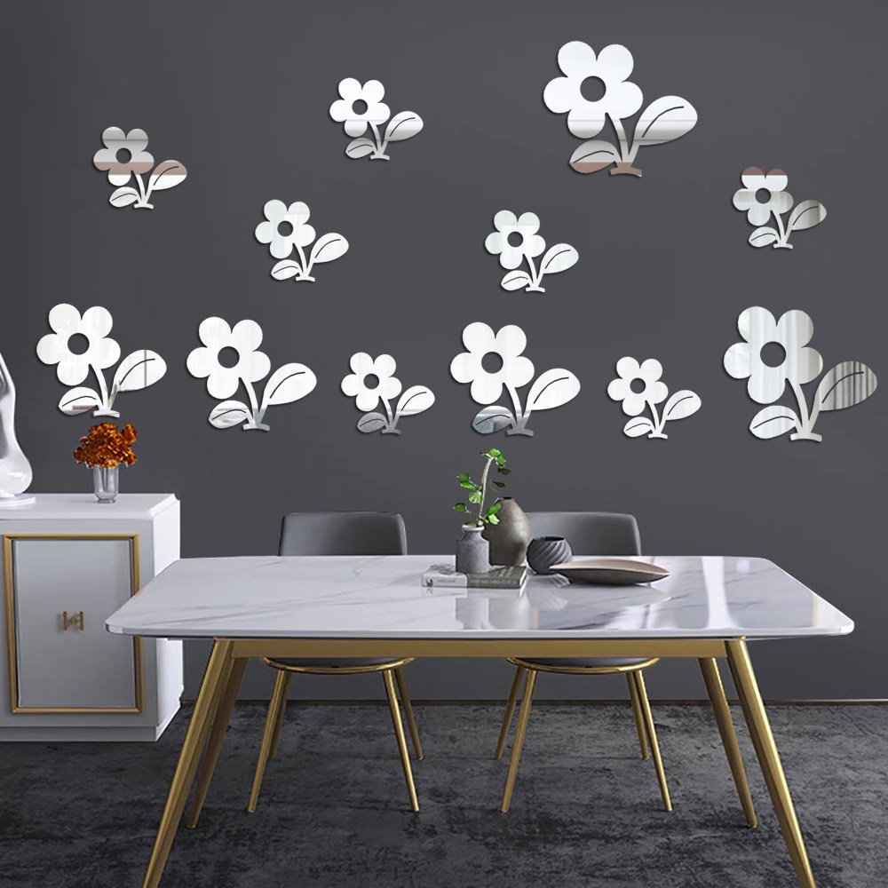 立体镜面墙3d墙上花朵客厅卧室创意贴画卫生间软装墙贴