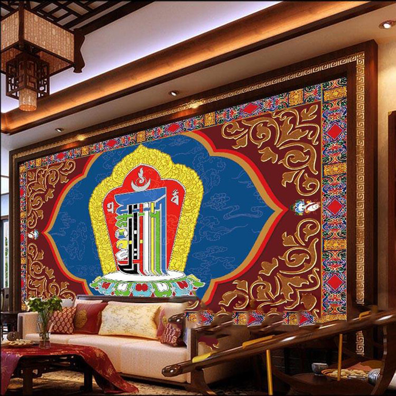 3d藏式十相自在墙纸8d藏族唐卡壁画酒店无纺布墙纸