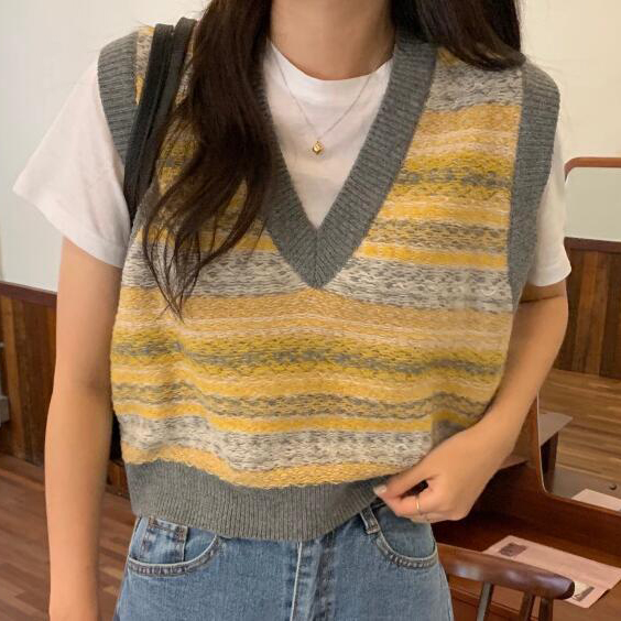 秋冬洋气穿搭复古短款马甲毛衣背心女外韩国马夹