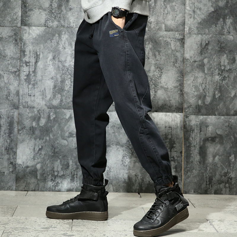 ZARA男装加绒工装牛仔裤宽松大码束脚哈伦萝卜长裤子冬季休闲加厚