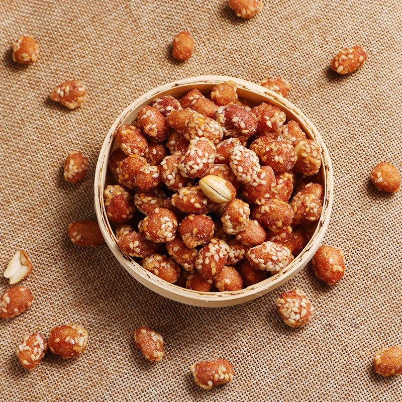 蜂蜜芝麻香酥花生米甜花生米脆皮雪花糖霜花生米糖衣办公室休闲