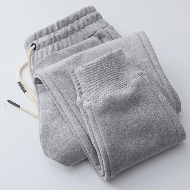 重磅美式深灰色加绒卫裤男宽松休闲束脚运动裤秋冬新款加厚裤子女