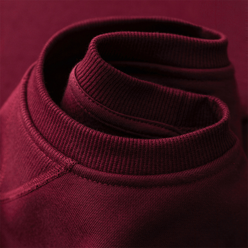 460g重磅酒红色加绒加厚圆领卫衣男深红枣红暗红本命年上衣女秋冬