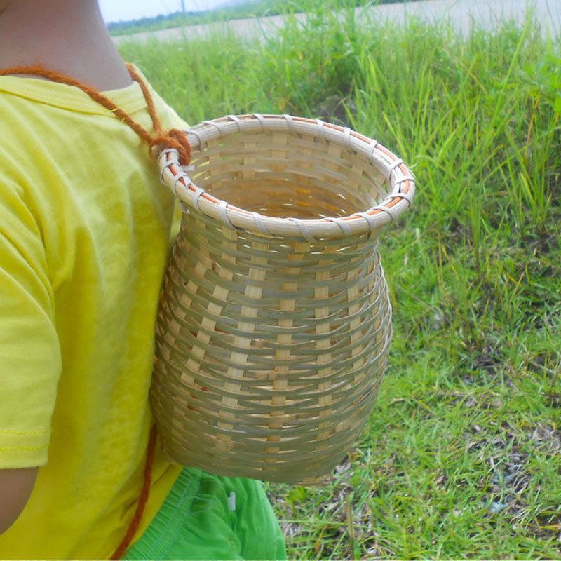 手工竹编小背篓茶叶篓鱼篓采茶背篮鱼笼幼儿园培训班竹编