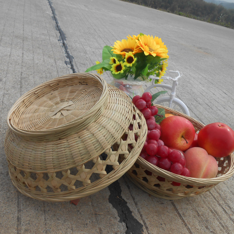 绿色居家水果篮竹筐筲簸农家简约风竹篮子收纳竹编