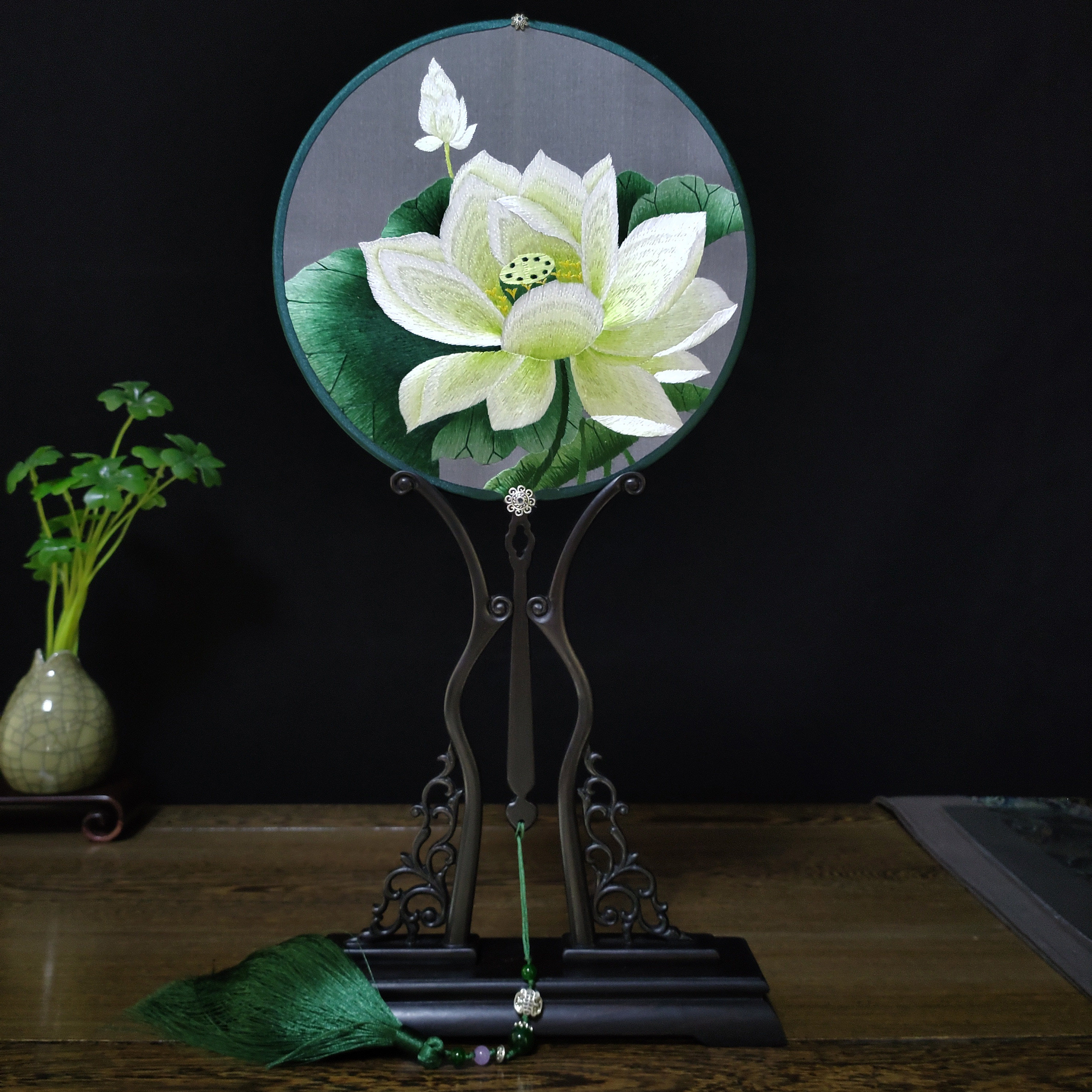 苏秀双面扇子刺绣真丝扇纯手工成品汉服配饰苏绣