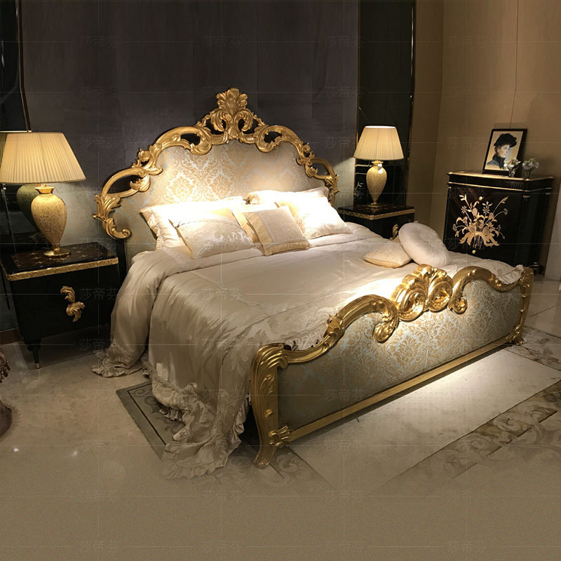 欧式宫廷意大利奢华华实木床金箔布艺主卧法式实木床