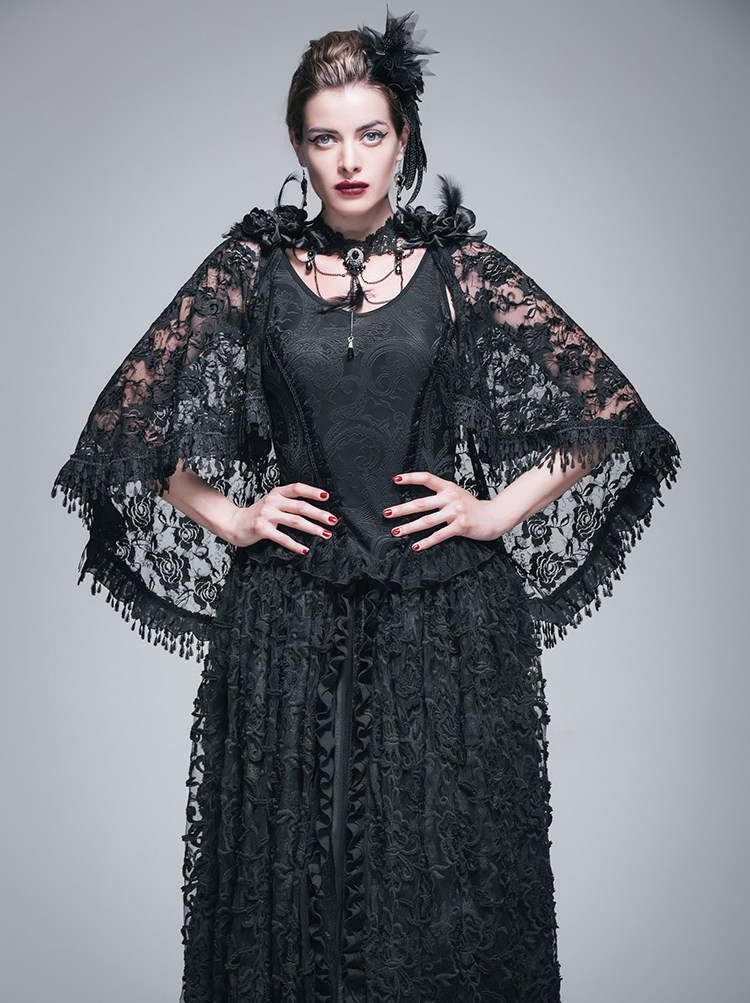 哥特女装带袖晚礼服宴会高贵披肩女高高档蕾丝围巾