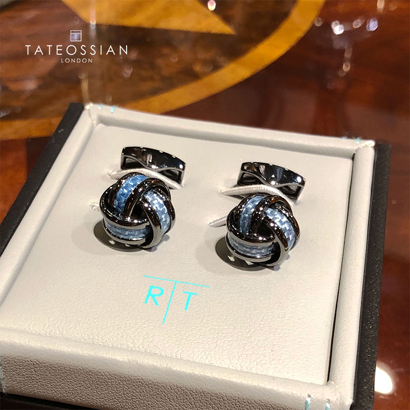 tateossian袖扣男士轻奢蓝色碳纤维法式袖钉高端衬衣袖扣