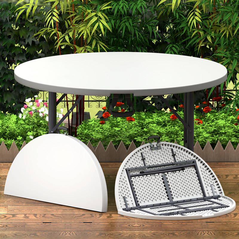 折叠户外圆桌家用可收收纳吃饭桌子10人露天折叠桌