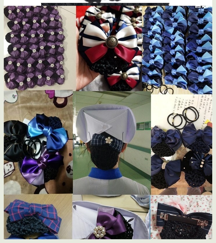 头花女职业盘发保洁员简约甜美医院头绳营业员饰品蝴蝶结银行白领